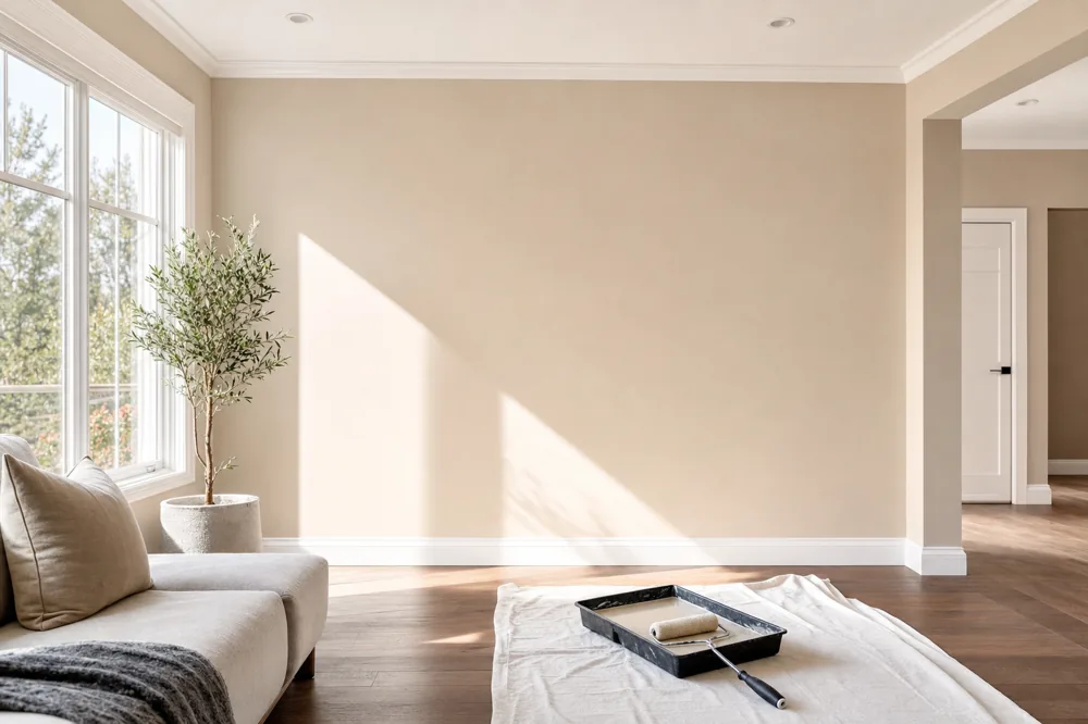 Freshly painted living room wall with clean edges