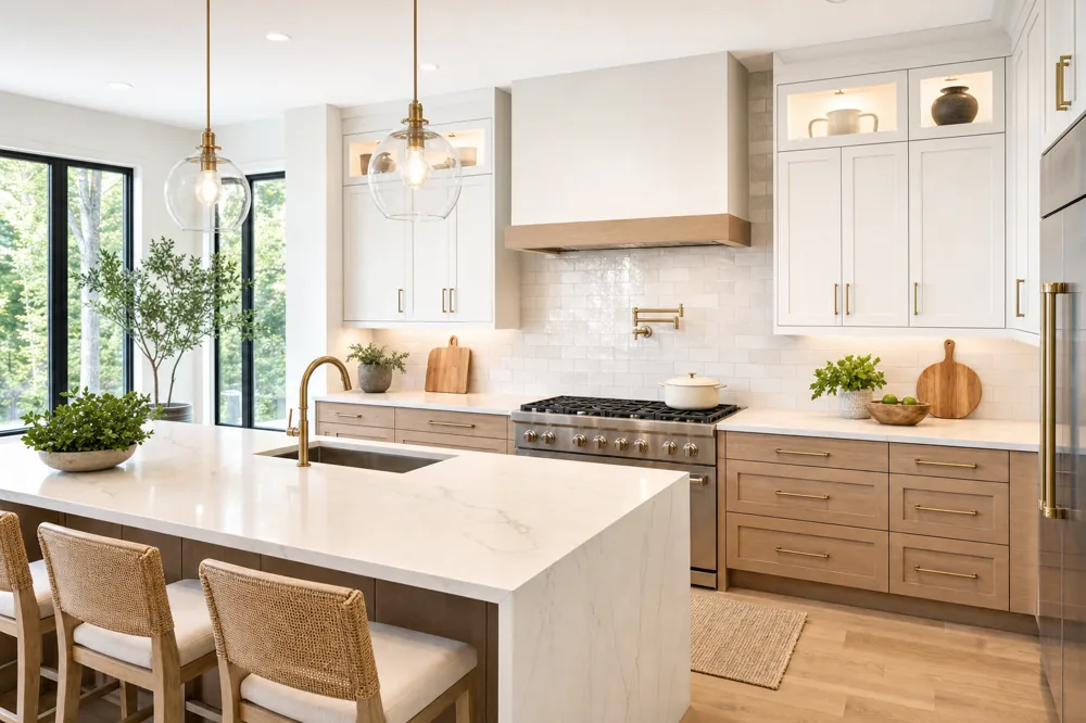 Modern remodeled kitchen with quartz counters and new cabinetry